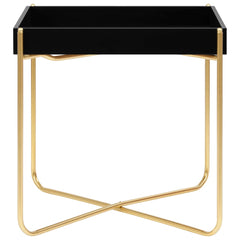 Side Table Black and Gold MDF and Steel Small Durable