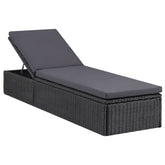 Sunlounger Black and Dark Gray PE Rattan 77.9 x 23.6 x 32.9 in