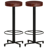 Bar Stool Set of 2 Brown, Black Real leather, Powder-coated iron