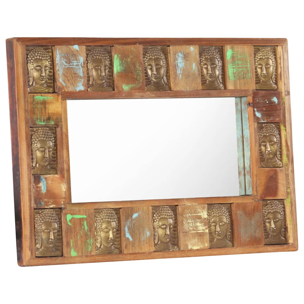 Bostome Buddha Cladding Wall Mirror made of solid reclaimed wood with unique grain patterns.