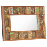 Bostome Buddha Cladding Wall Mirror made of solid reclaimed wood with unique grain patterns.