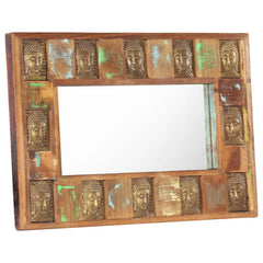 Bostome Buddha Cladding Wall Mirror made of solid reclaimed wood with unique grain patterns.