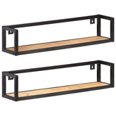 Wall Shelf Set of 2 Rough Mango Wood, Black Rough Mango Wood, Iron