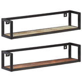 Wall Shelf Set of 2 Mixed Color Solid Reclaimed Wood, Iron Medium