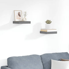 Wall Shelf Set of 2 High gloss gray Honeycomb MDF, Metal