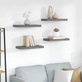 Wall Shelf Set of 4 Glossy grey Honeycomb MDF, Metal