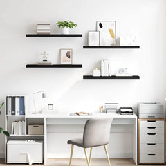 Wall Shelf Set of 4 Black Honeycomb MDF, metal