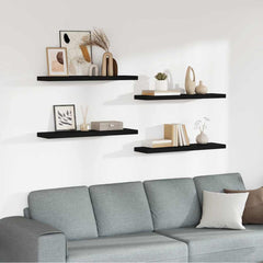 Wall Shelf Set of 4 Black Honeycomb MDF, metal