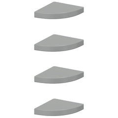 Corner Shelf Set of 4 High gloss grey Honeycomb MDF, metal