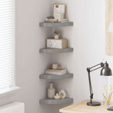 Corner Shelf Set of 4 High gloss grey Honeycomb MDF, metal