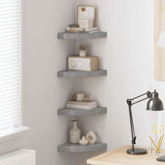 Corner Shelf Set of 4 High gloss grey Honeycomb MDF, metal