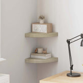 Corner Shelf Set of 2 Oak Honeycomb MDF, Metal 9.8x9.8x1.5 in