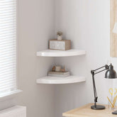 Corner Shelf Set of 2 High gloss white Honeycomb MDF, metal