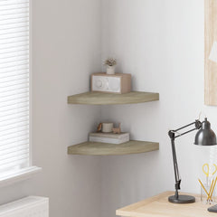 Corner Shelf Set of 2 Oak Honeycomb MDF, metal 13.8 x 13.8 in