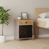 Bedside Cabinet Rough mango wood with natural finish, silver iron