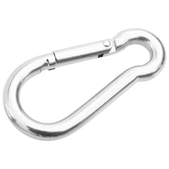 Silver stainless steel carabiner with snap hook for sunshade sail accessories.