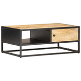 Coffee Table Natural wood, Black Rough Mango Wood, Powder-Coated Iron