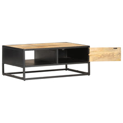 Coffee Table Natural wood, Black Rough Mango Wood, Powder-Coated Iron