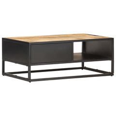 Coffee Table Natural wood, Black Rough Mango Wood, Powder-Coated Iron