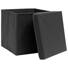 Storage Box Set of 10 Black Non-woven fabric Medium Foldable