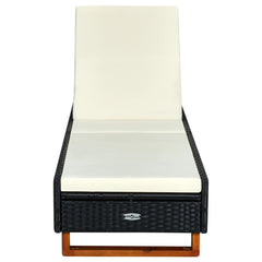 Sunbed with Cushion Poly Rattan Black