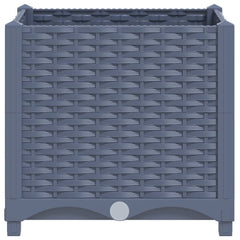 Blue-gray polypropylene raised garden bed, 15.7x15.7x15 inches, with woven texture.