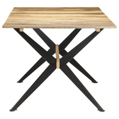 Dining Table Natural Wood Solid Mango Wood, Powder-Coated Steel