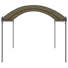 Taupe outdoor gazebo with arched steel frame and polyester canopy, measuring 13.1'x9.8'x8.5'.