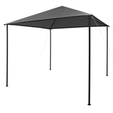 A 9.8x9.8 ft anthracite steel frame gazebo with a gray fabric roof and four corner supports.