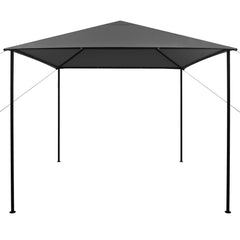 Anthracite steel frame gazebo with a square roof, measuring 9.8 by 9.8 feet.