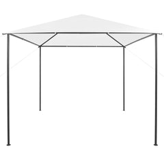 White steel frame gazebo with a 9.8'x9.8' UV-resistant fabric roof.