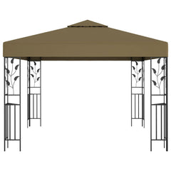 Taupe steel gazebo with UV-resistant canopy and decorative floral metal frame, 9.8x9.8 ft.