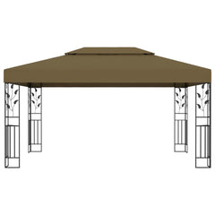 Taupe steel frame gazebo with double roof and spacious 9.8'x13.1' canopy for outdoor use.