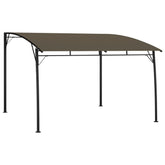 Taupe Bostome garden sunshade awning with steel frame, 9.8'x9.8'x8.4'.