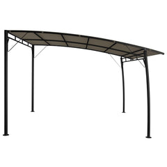 Taupe Bostome garden sunshade awning with steel frame, 9.8'x9.8'x8.4' dimensions.