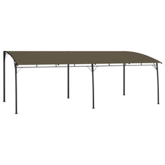 Taupe garden sunshade awning with steel frame, measuring 19.7 by 9.8 by 8.4 feet.