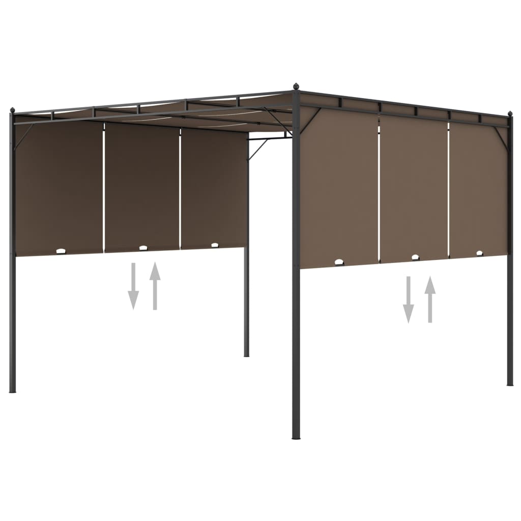 Taupe garden gazebo 9.8'x9.8' with adjustable side curtains and steel frame