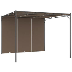 Taupe garden gazebo with side curtains, 9.8'x9.8'x7.4', steel frame.
