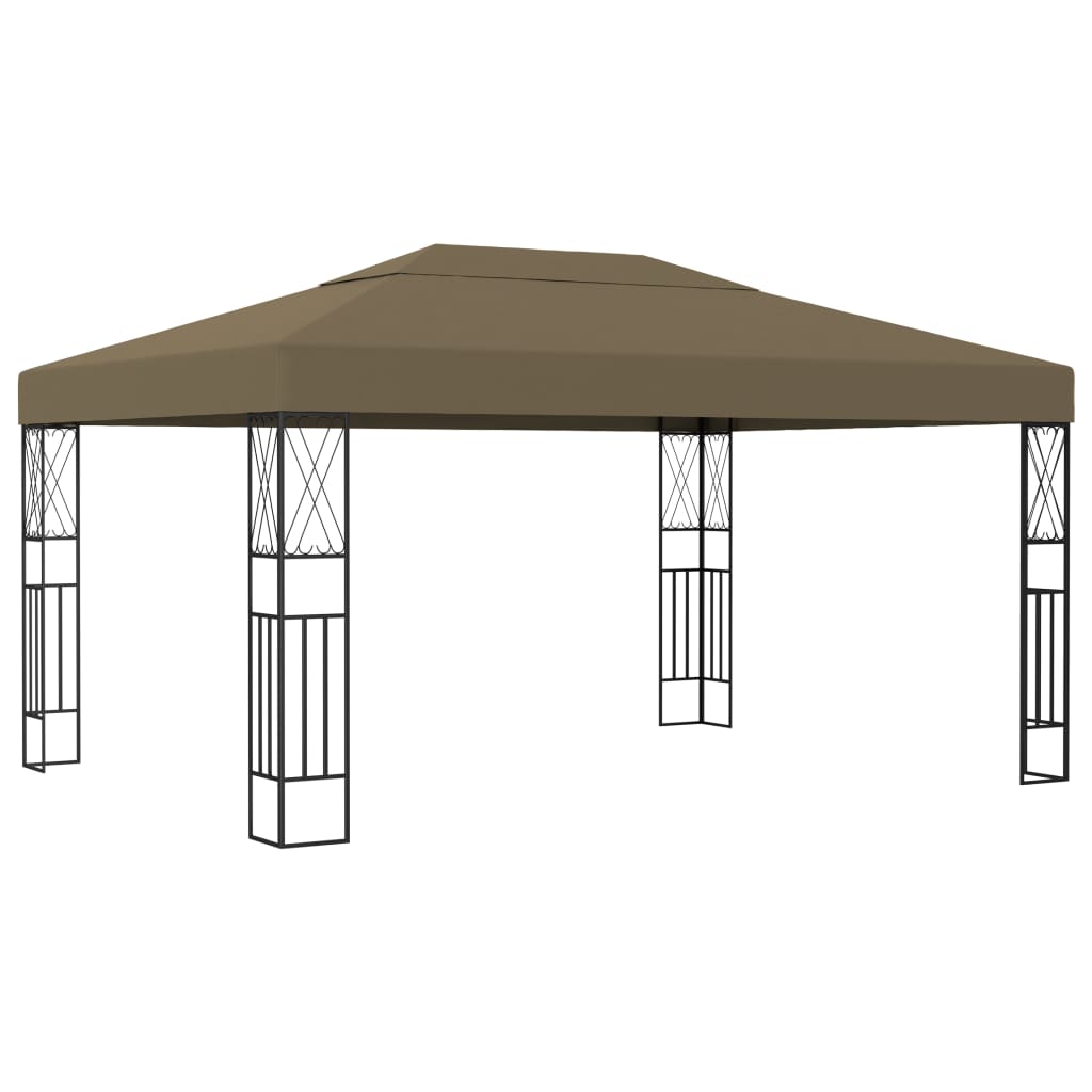 Taupe polyester gazebo with steel frame, measuring 118.1x157.5 inches.