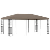 Taupe polyester gazebo with steel frame, measuring 236.2 by 118.1 inches.