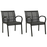 Garden Chair Set of 2 Black Steel with powder-coated finish, WPC