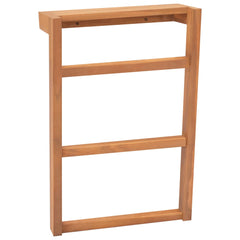 Set of two solid teak wood towel racks with shelves and wall-mount brackets.