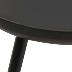 Black powder coated steel fire pit, 27.6 inches wide with angled legs.