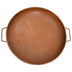 Brown rustic steel fire pit with 26.6-inch bowl and side handles.