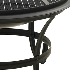 Black steel 22-inch 2-in-1 fire pit and BBQ grill with mesh lid and poker.