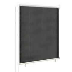 Anthracite outdoor roller blind, 23.6 by 55.1 inches, mounted on a white frame.