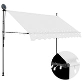 Cream manual retractable awning with steel frame and solar-powered LED lights, 118.1 inches wide