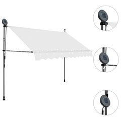 Cream manual retractable awning with LED lights and solar panel, 118.1in wide.