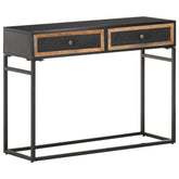 Console Table Black, Brown Solid Mango Wood, Iron, MDF Medium