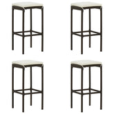 Bar Stool Set of 4 Brown with cream white cushion